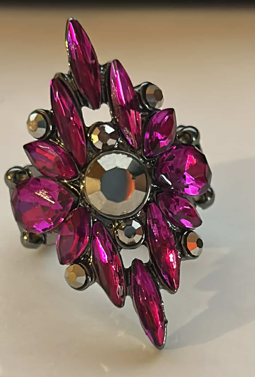 Beautiful Fuchsia Black Metal Ring
