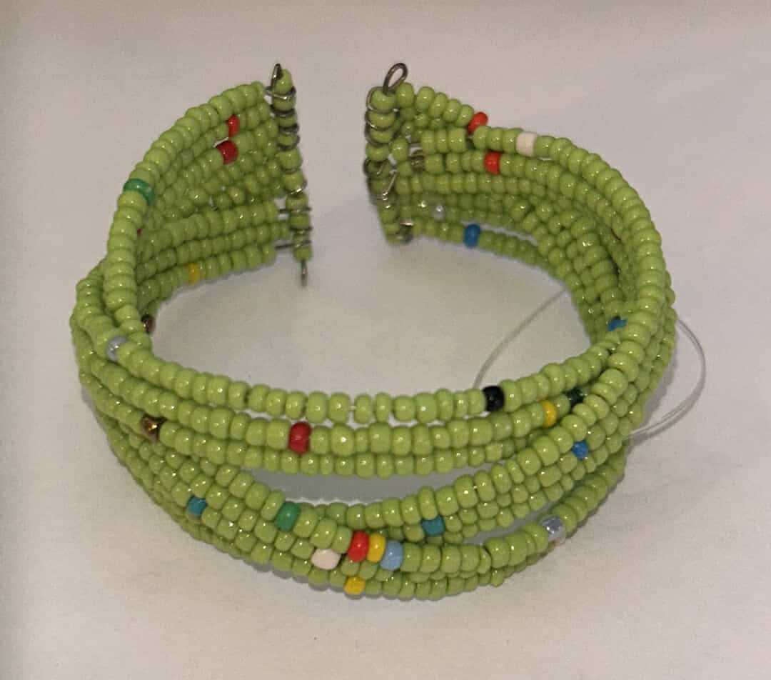 Green Beaded Cuff Bracelet