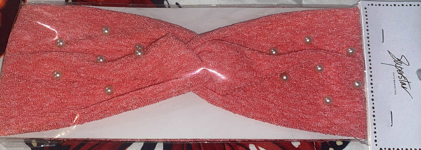 Coral Headband with Pearl