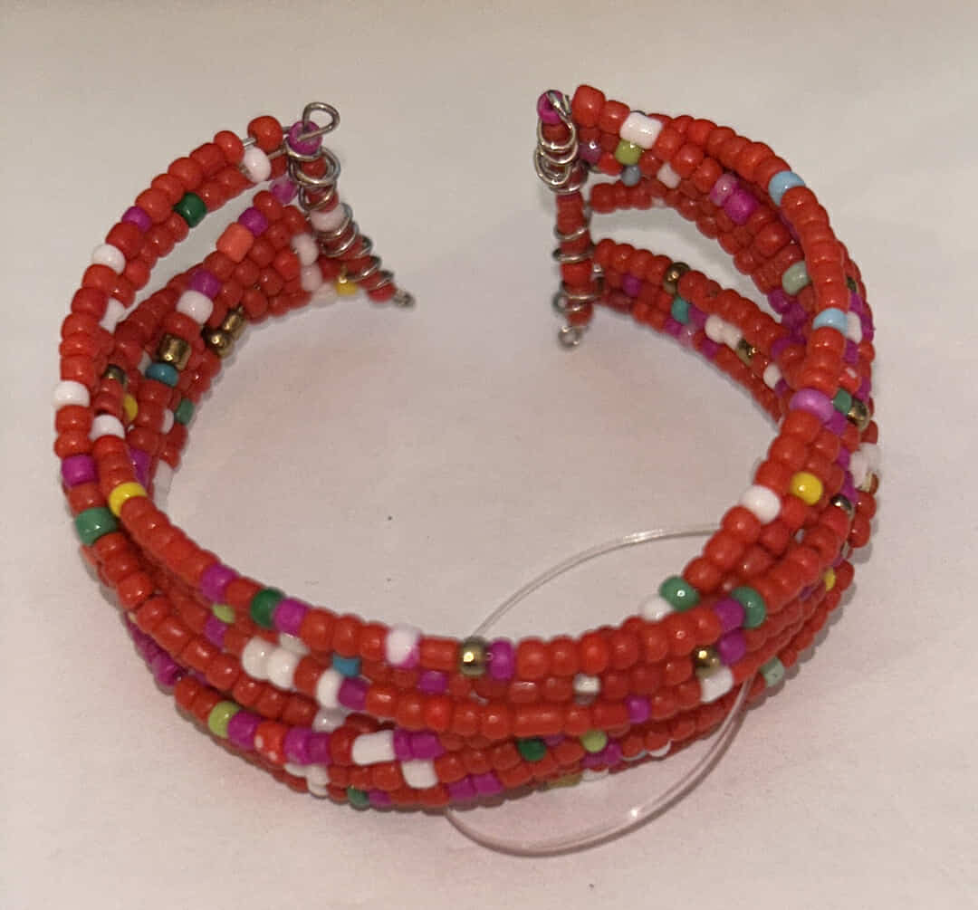 Red Beaded Cuff Bracelet
