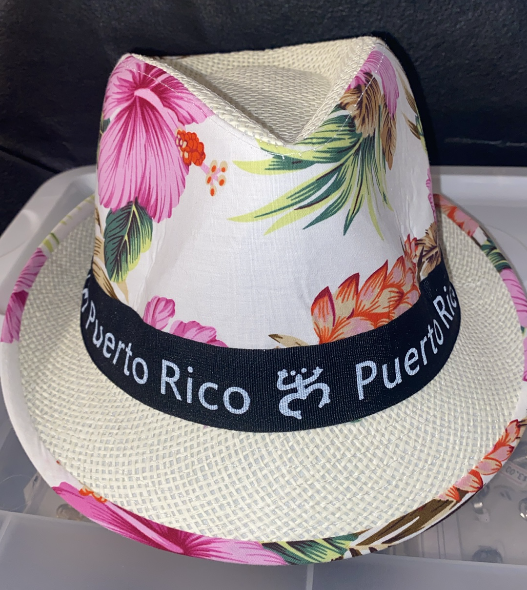 Tropical Hat With Puerto Rico Ribbon On The Brim. ONE SIZE