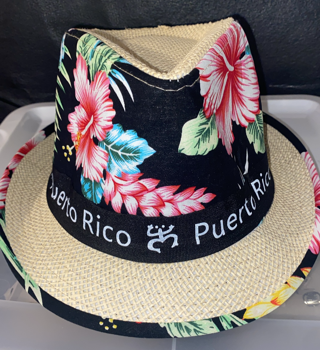 Tropical Hat With Puerto Rico Ribbon On The Brim. ONE SIZE