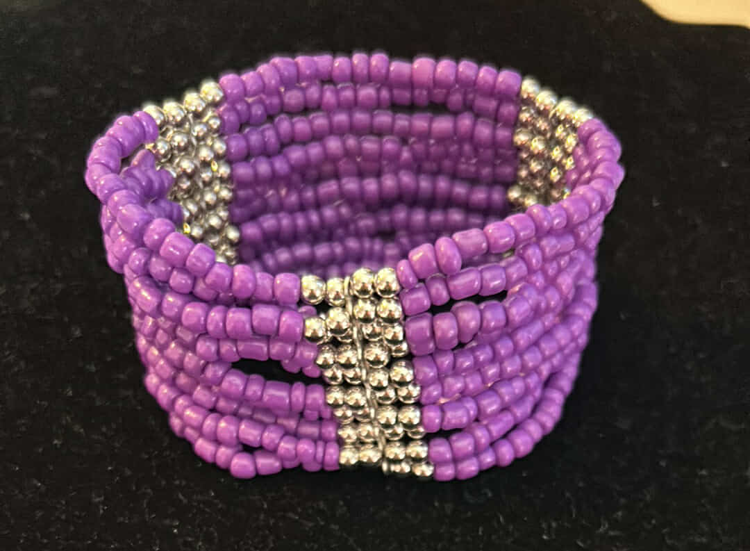 Purple & Silver Beaded Stretch Bracelet