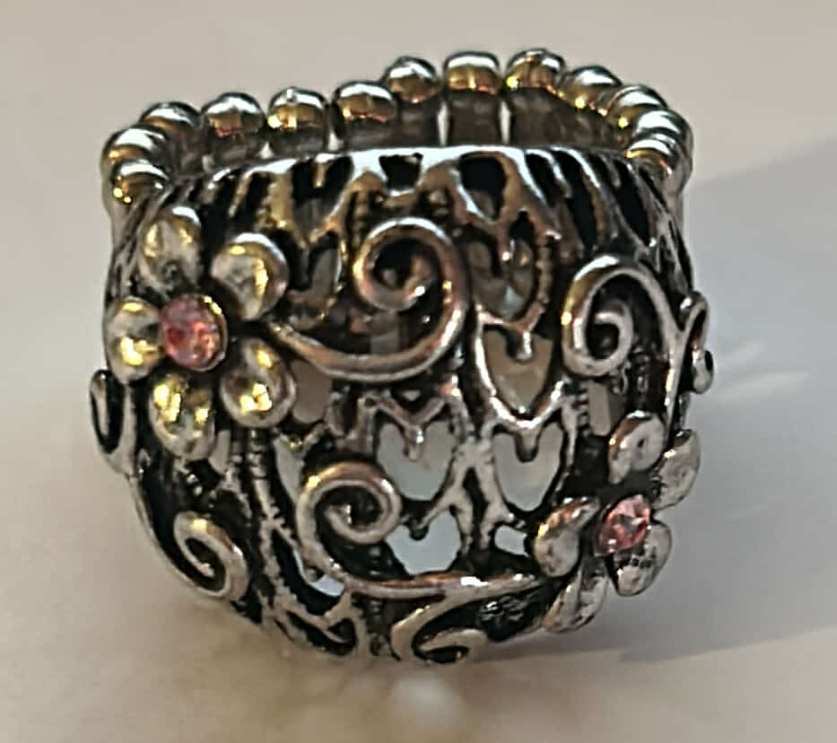 Silver with Pink Rhinestone Ring