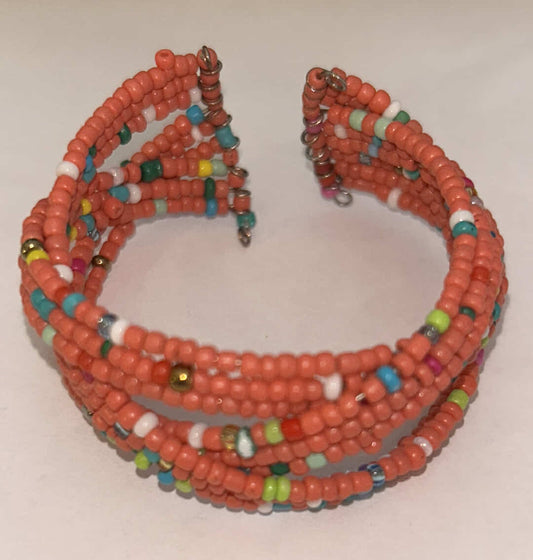 Coral Bead Cuff Bracelet