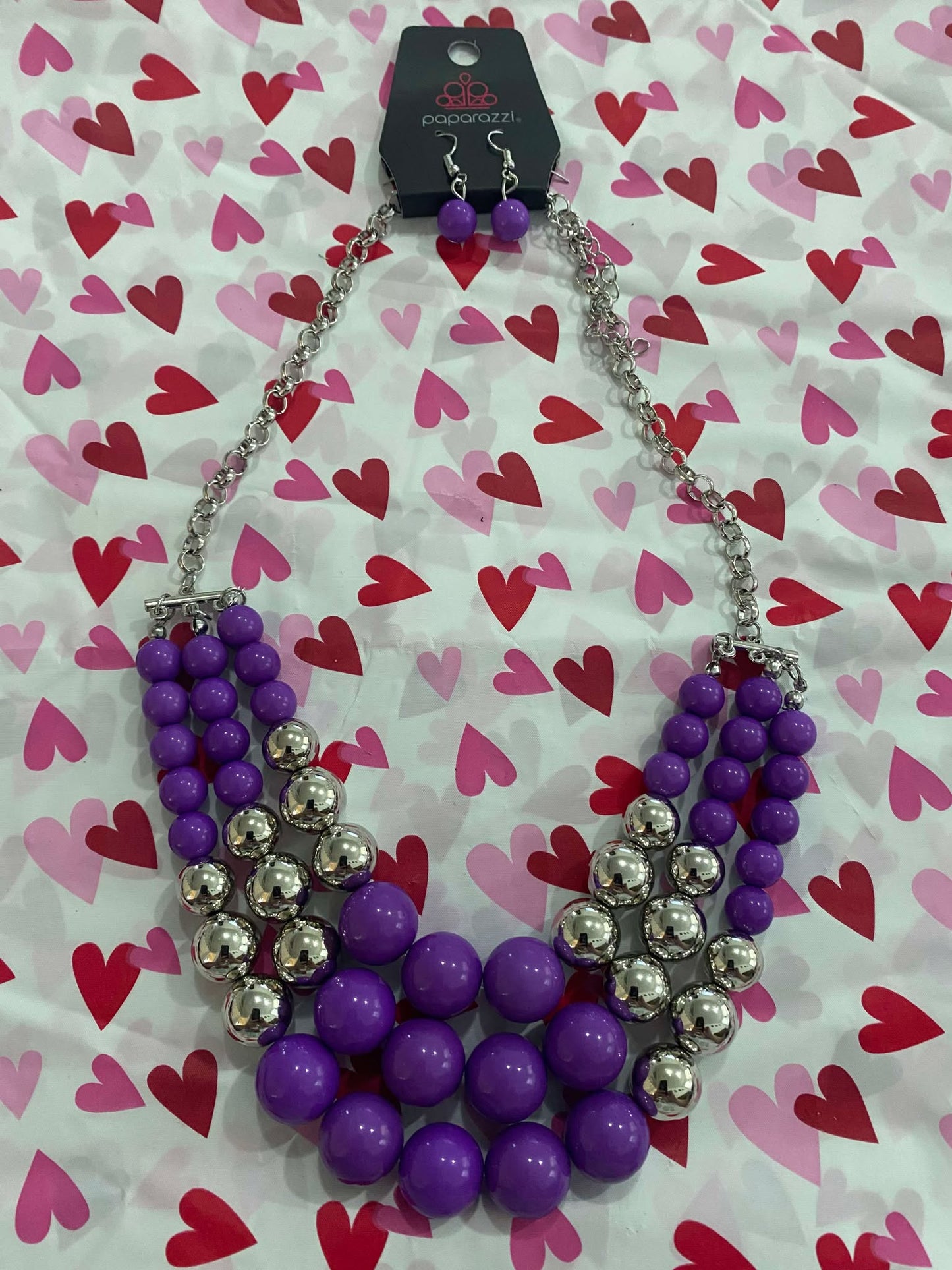 Purple and Silver Necklace Set