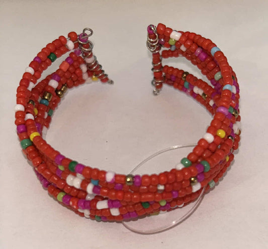 Red Beaded Cuff Bracelet