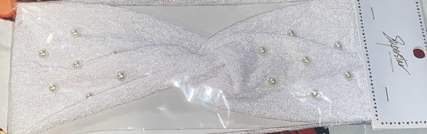 White Headband with White Pearl