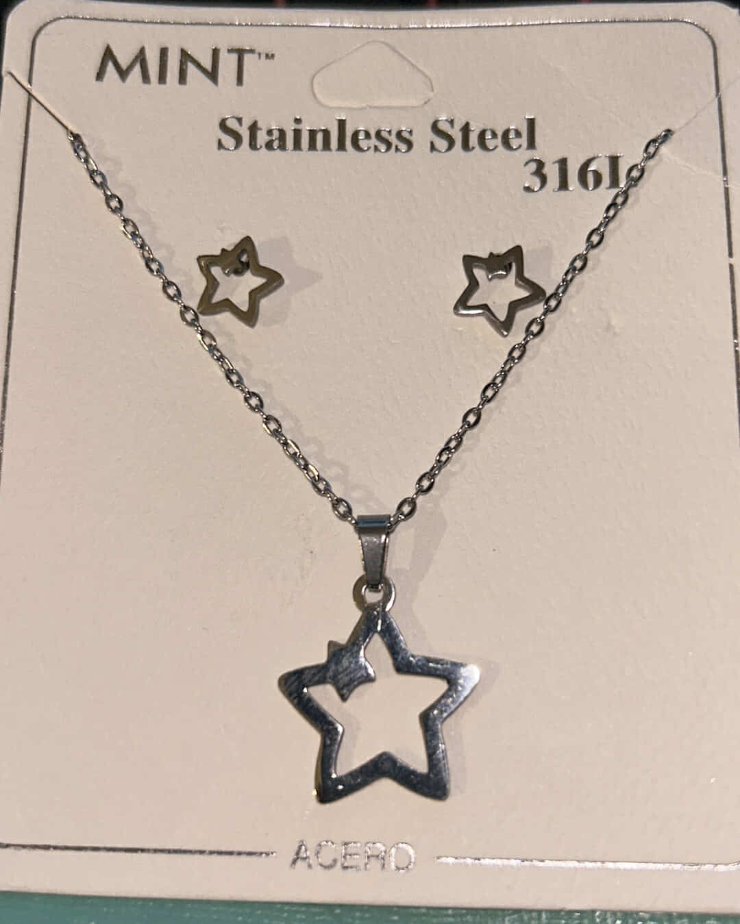 Silver Stainless Steel Star Necklace Set ( ACERO )